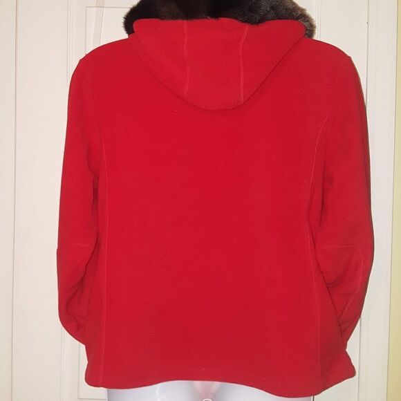#073 Jin-jer- Reddish-Orange Fleece w Brown Soft Fur Hoodie- Sz. XL - Picture 3 of 4